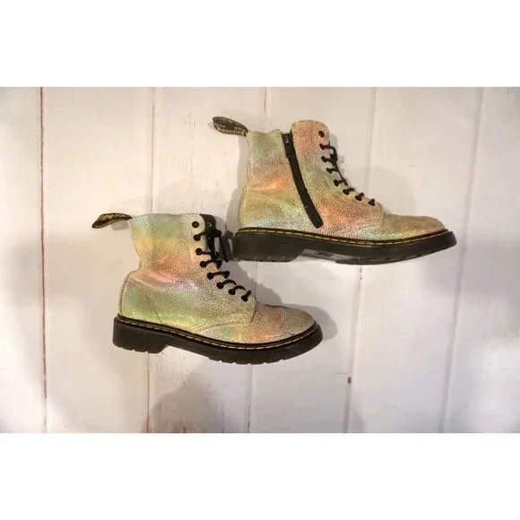 Dr. Martens Girls Holographic Combat Boots – Size 2 - Picture 2 of 11